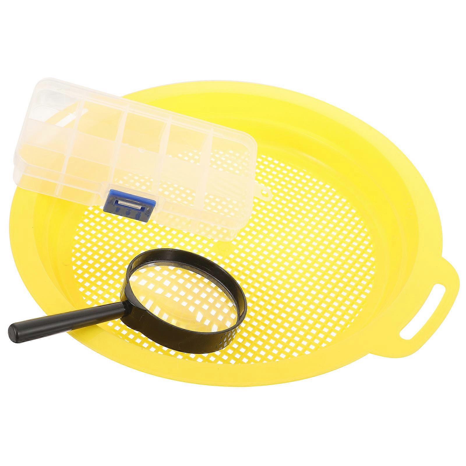Gold Panning Sifting Pan Tool 1Set Potable Filter with Magnifier and Mesh