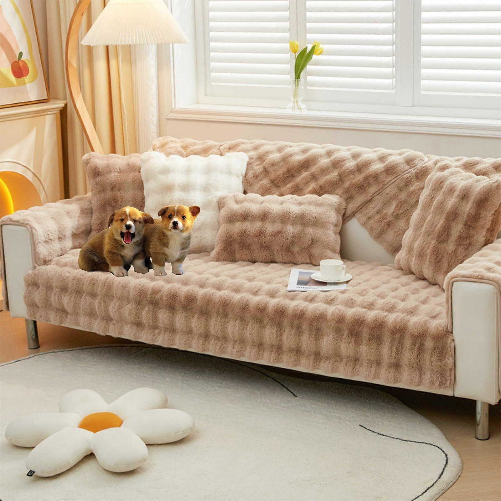 Couch Cover Funny Non Slip Soft Plush Cosy Fuzzy Solid Colour Furniture Protector For Pets