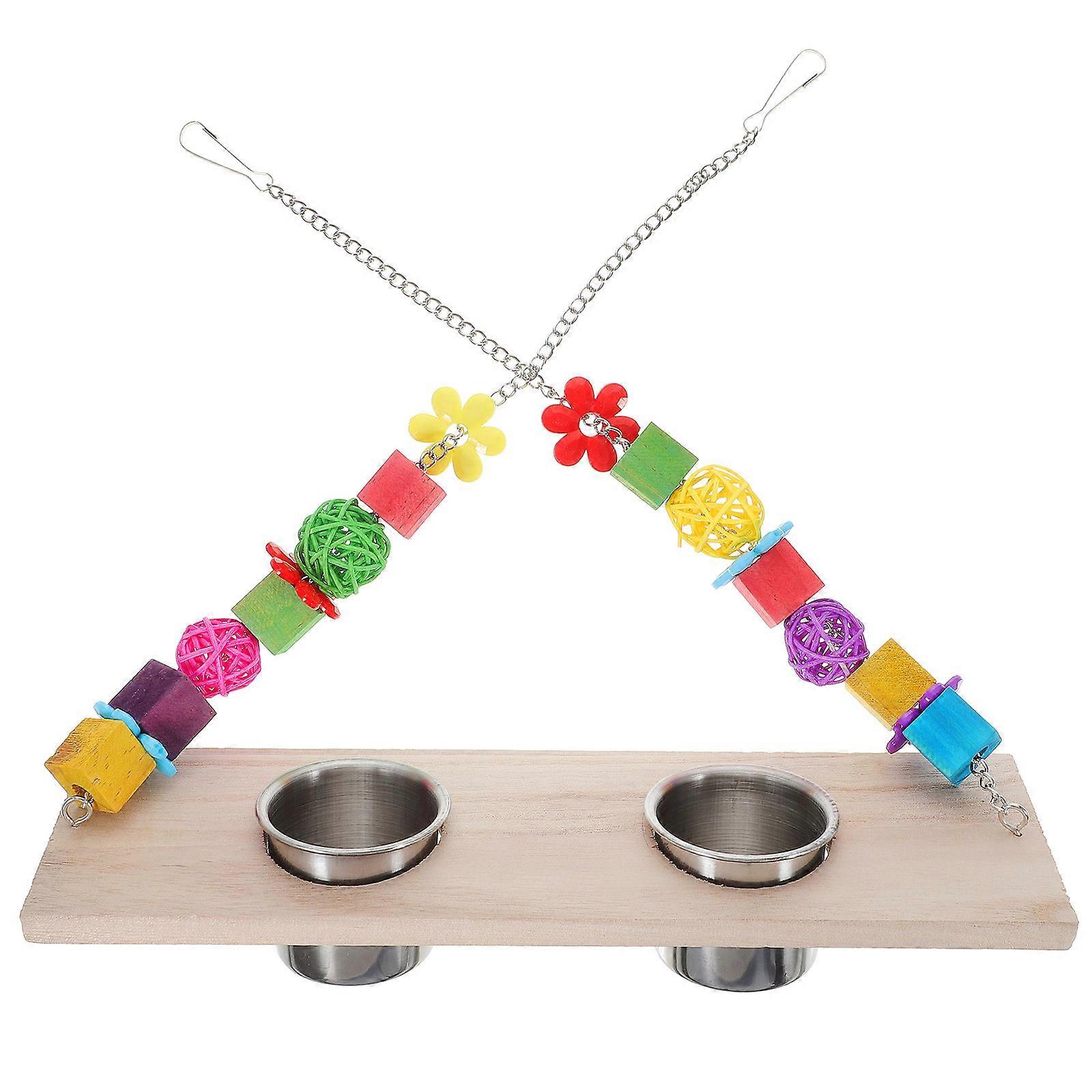 Parrot Swing Toy Bird Feed Swing Function Wooden Multicolor Hanging