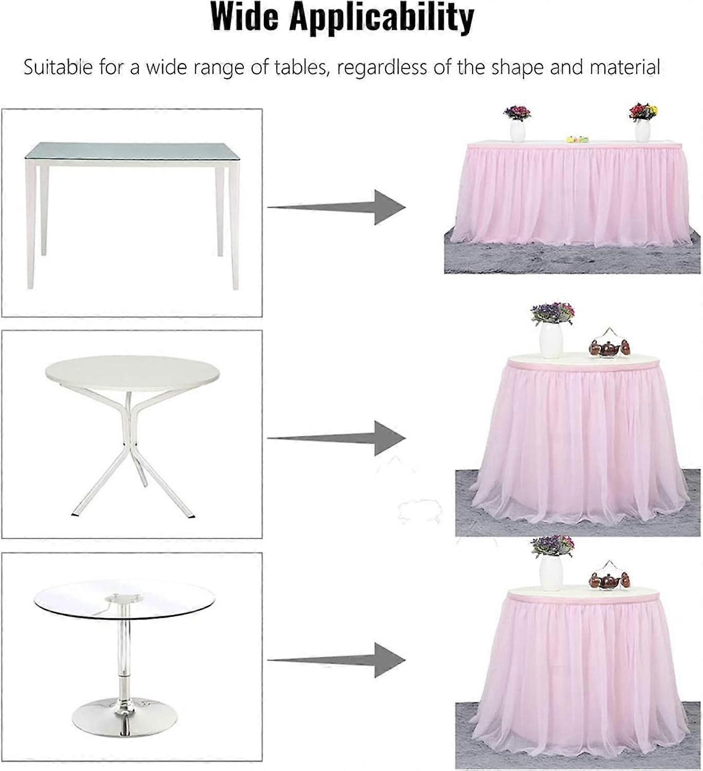 Tulle Table Skirt for Rectangular Table, Fluffy Mesh Nylon Décor for Wedding Birthday Cake Table