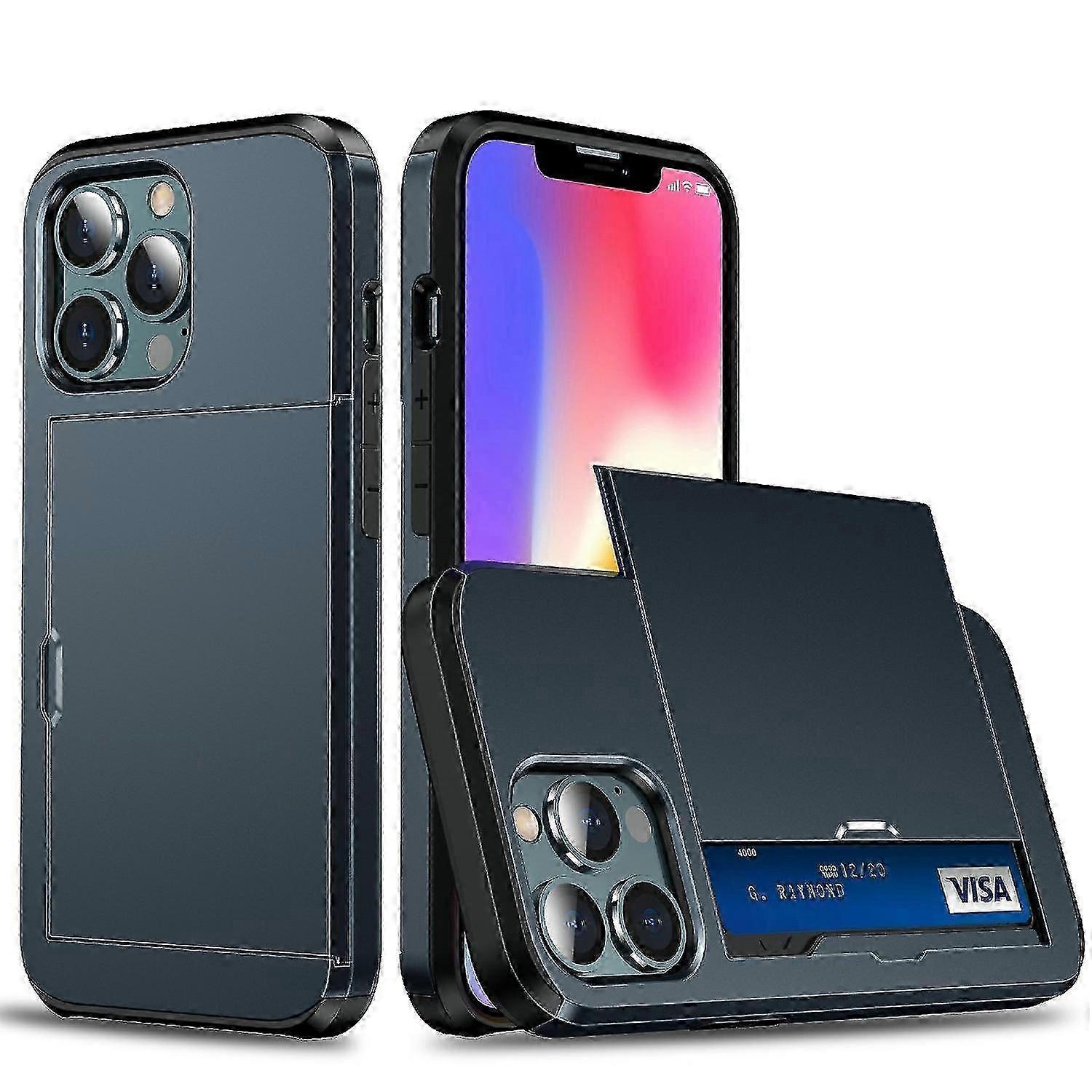 Slide Card Holder Anti-drop protective PC + TPU Hybrid Back Phone Case for