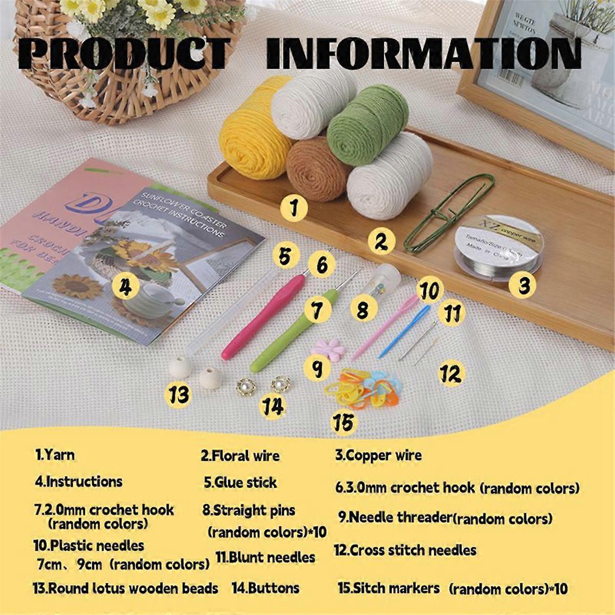 Crochet Coaster Kit With Knitting Yarn Thread Needles Hooks