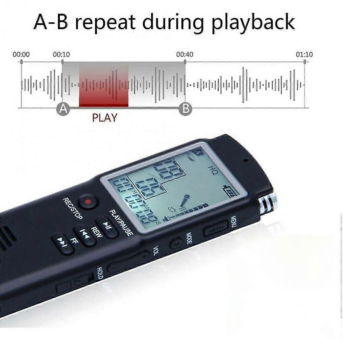 96 Hours Professional Usb Tape Recorder Digital Audio Recorder Audio Vcr With Wav, 1536kbps Mp3 Player(black)