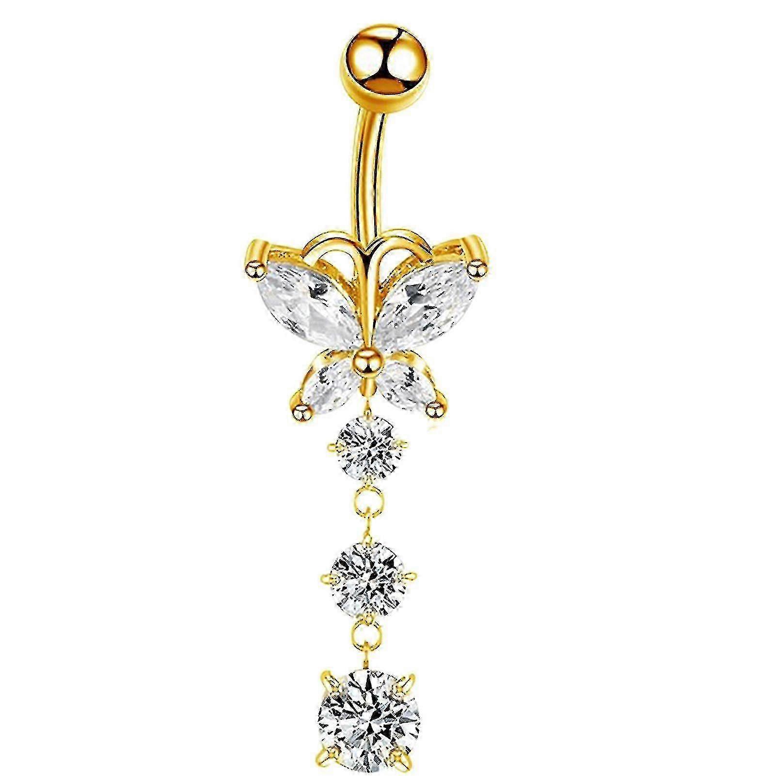 Stainless Steel Belly Button Rings Butterfly Curved Piercing Dangle Navel Decor