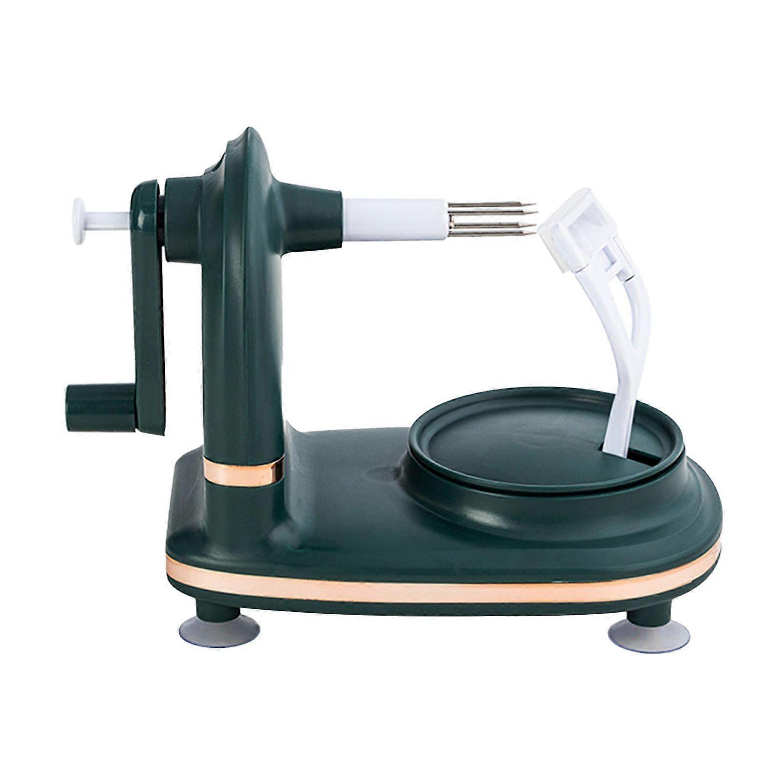 Apple Peeler Stainless Steel Manual Rotating Peeler Kitchen Gadget with 2 Replacement Cutter Heads for Pear Citrus Fruit Dark Green