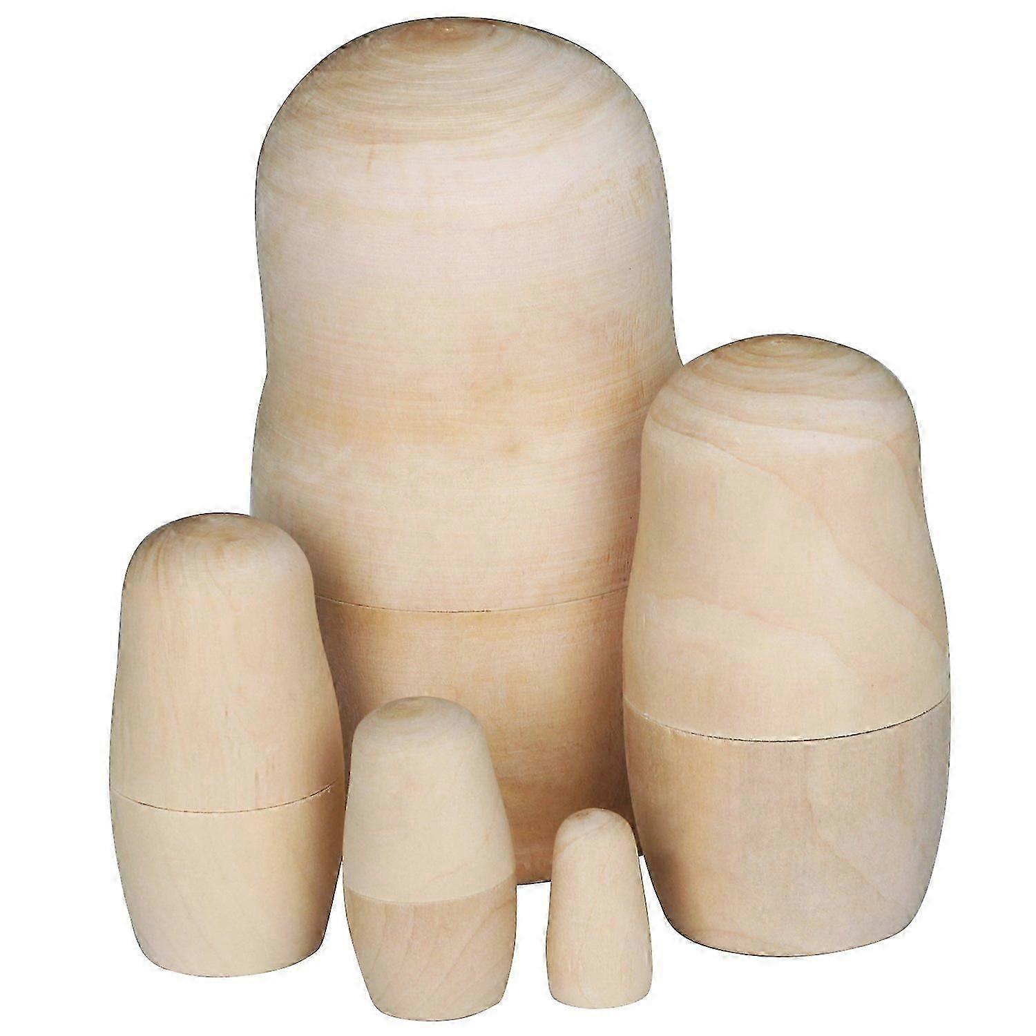 5 Piece Set with Babushka Matryoshka Blanks Made of Wood Unpainted DIY Crafts Carnival