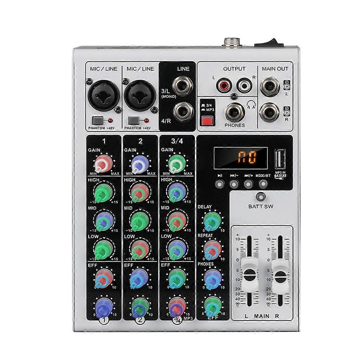 4 Channels Audio Mixer Portable DJ Karaoke Mixing Console XLR Bluetooth 48V Phantom Power for PC MP3