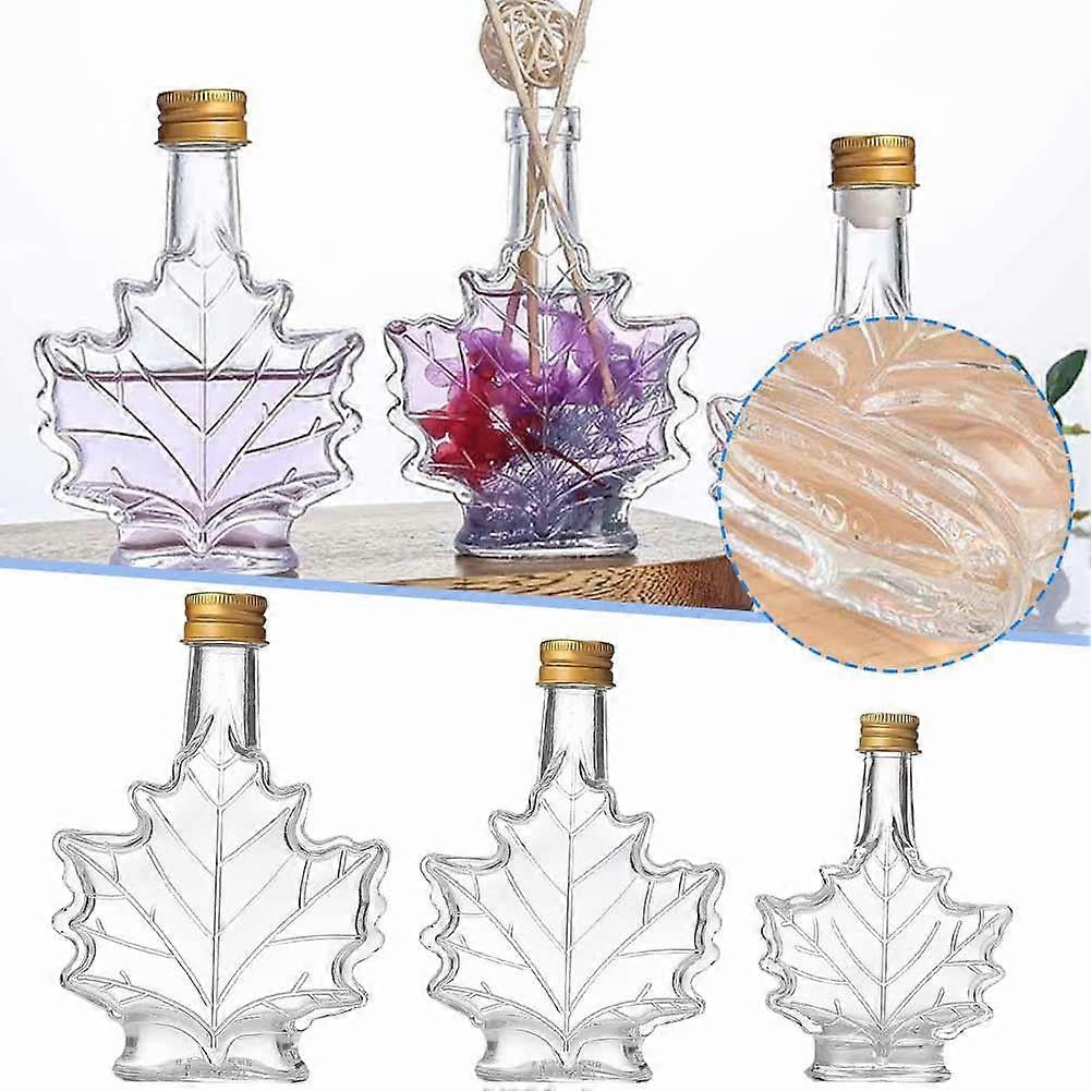 SHAPERME ZHOSXRC Glass Maple Syrup Bottles, Reusable Leaf-Shaped Dispenser, Food Grade with Lids - Compatible with Homemade Drinks
