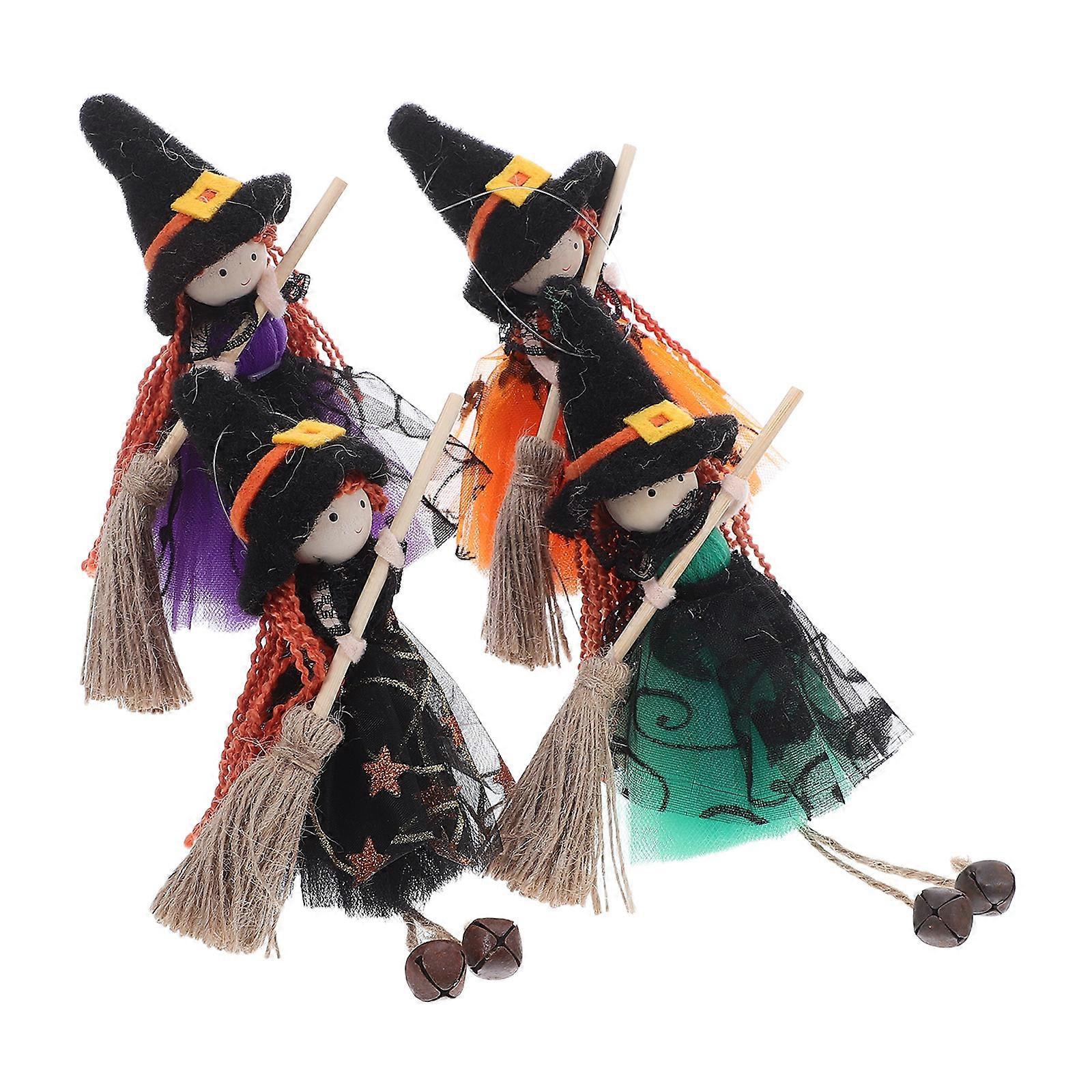 Assorted Color Halloween Hanging Witch Broom Dolls 12 Pcs For Haunted House Children Party Favors