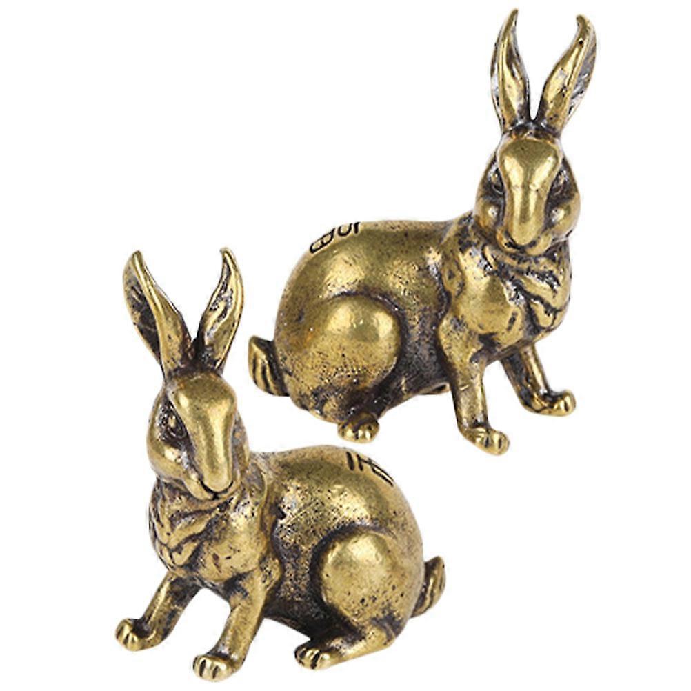 Brass Bunny Decoration Antique Rabbit Statues for Home Use 2Pairs