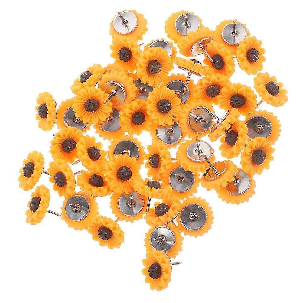80Pcs Flower Shaped Thumb Tacks for Office Cork Board Use Yellow Resin