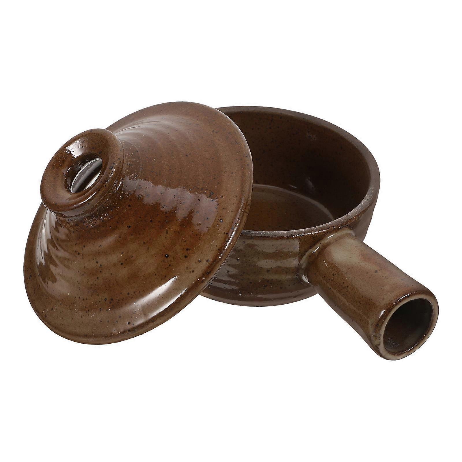 Casserole with Lid Brown Earthenware Stewpan for Home Use 1Pcs