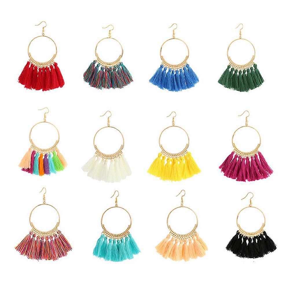 Bohemian Big Circle Earrings for Decor Use 24Pairs Mixed Tassel Styles