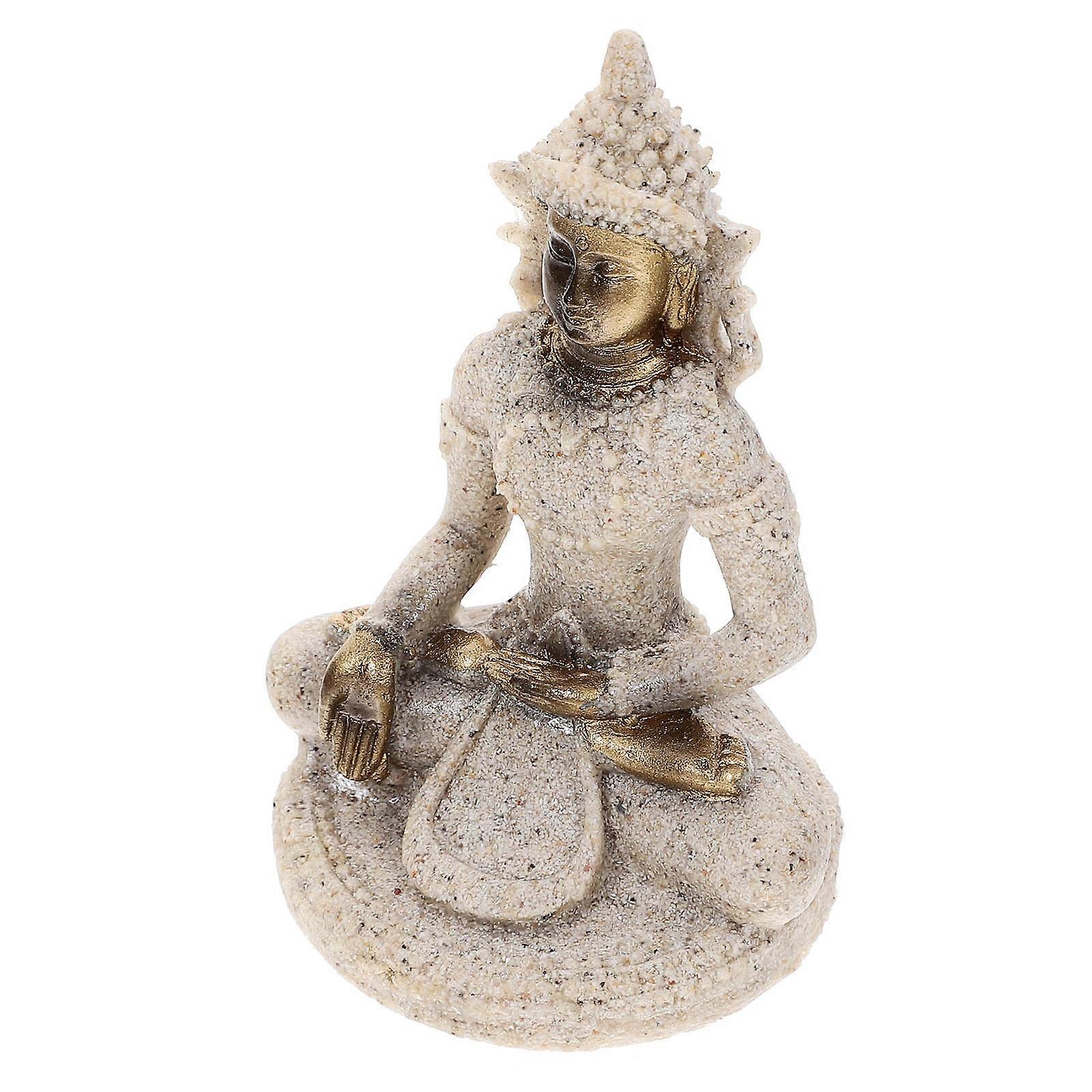 Resin Buddha Statue Desktop Decor for Home with 2Pcs Small Figurines
