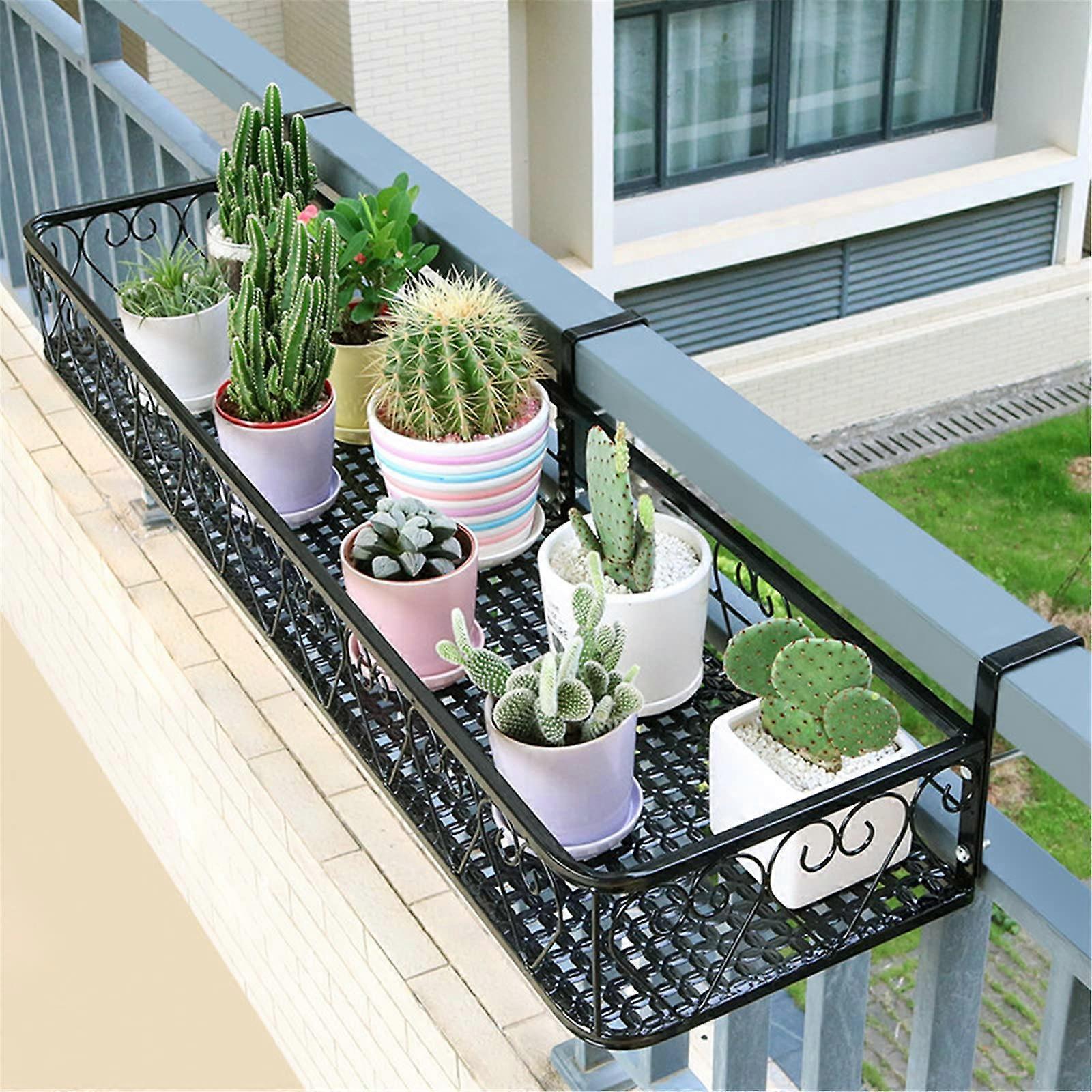 Metal Balcony Flower Pot Holder Rustproof Rectangular Planter Shelf Hanging Railing Bracket 50x20x12cm
