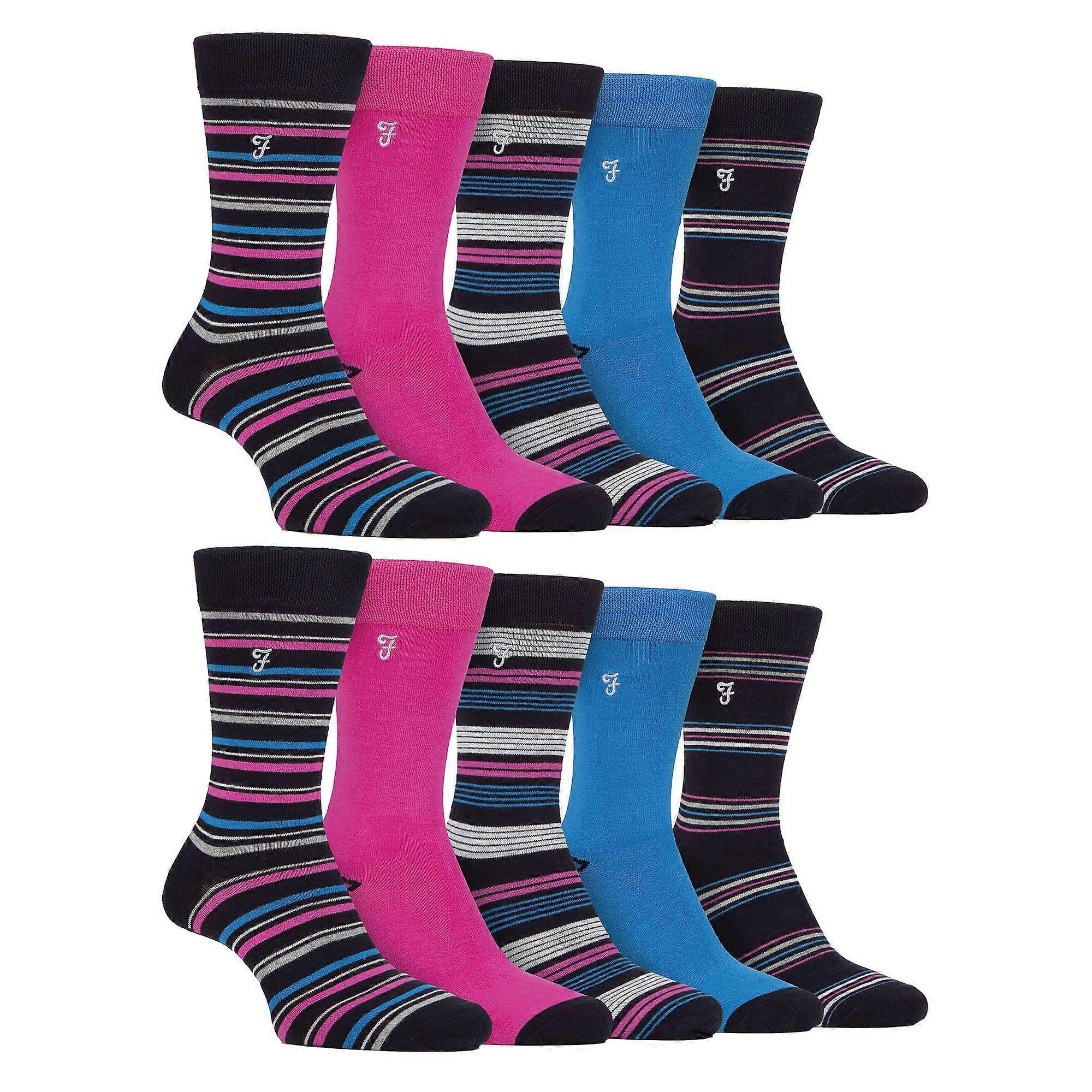 Farah - 10 Pair Mens Multi-Pack Bright Bamboo Socks