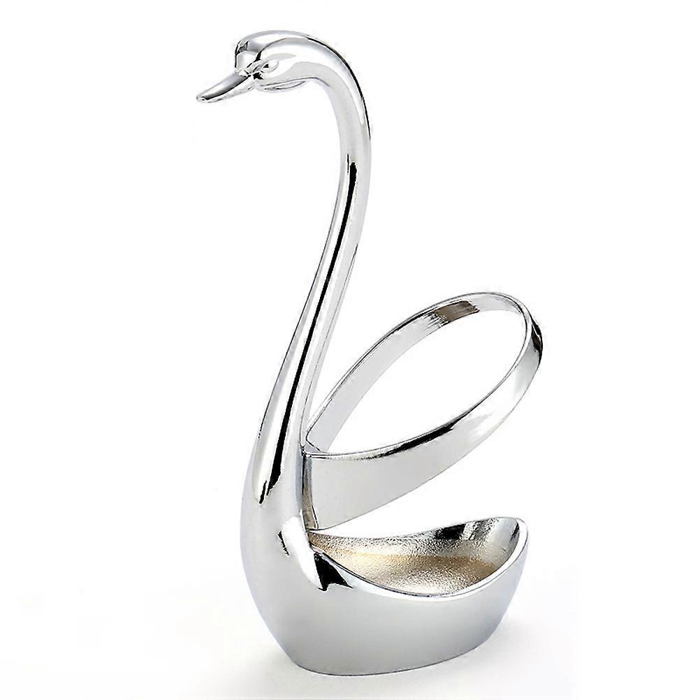 Spoon Holder Swan Base Forks Set for Fruit Dessert Flatware 6 Pieces Silver