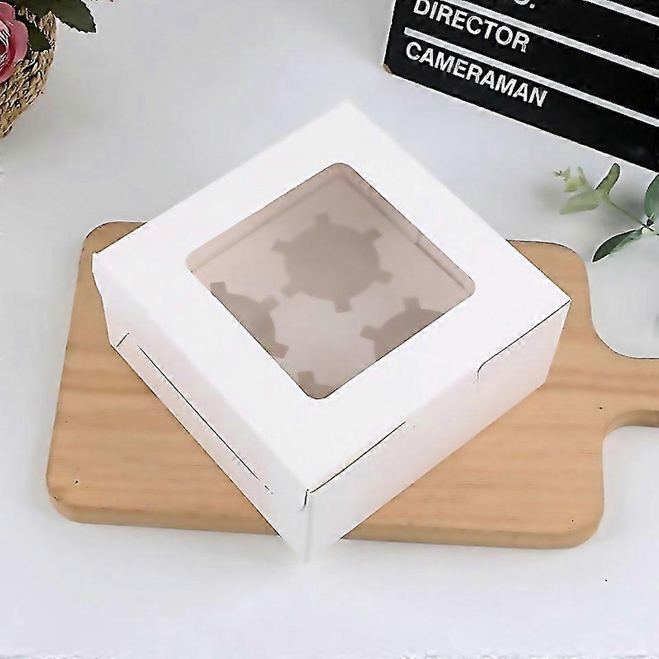 For 25 Pcs Window Cupcake Packaging Box Muffin Cake Box With Inner Support Specification 4 In One Wh