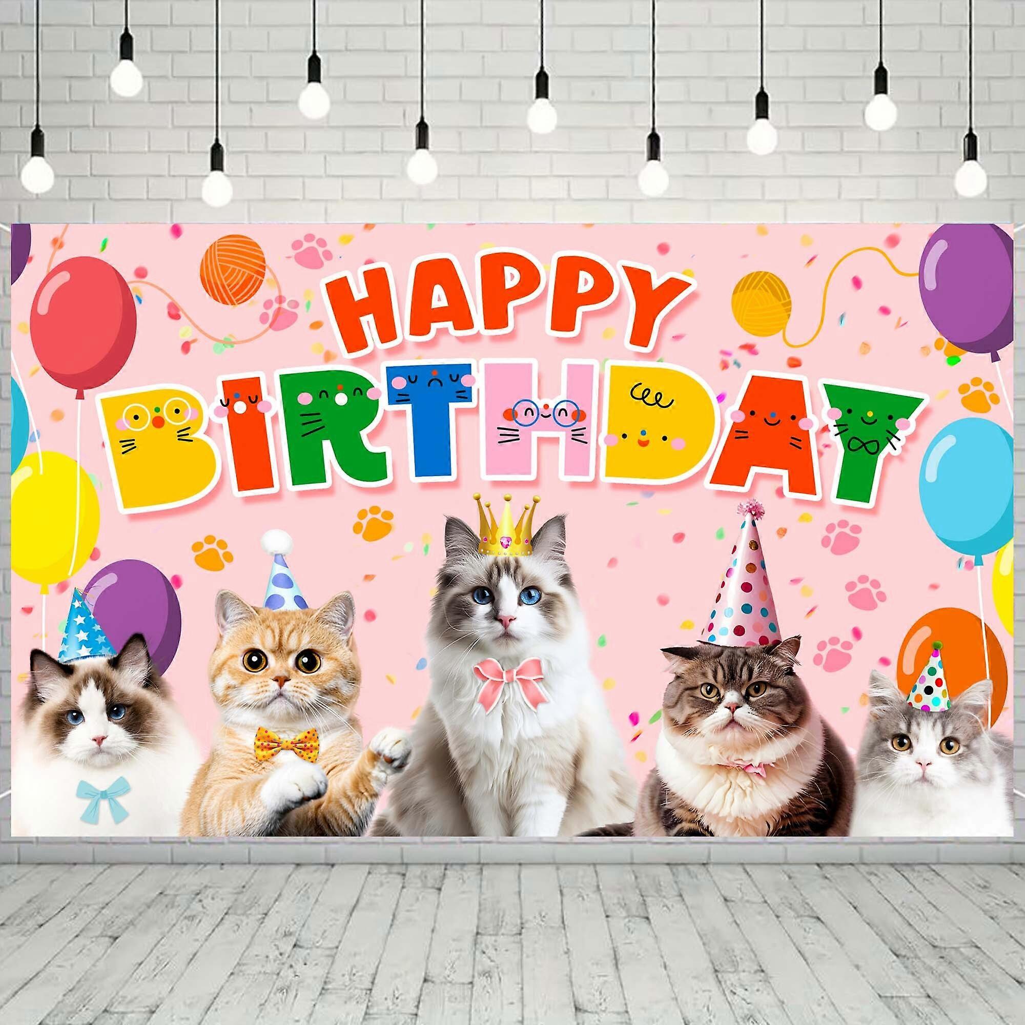 71'' x 43'' Cat Birthday Backdrop Cat Party Backdrop for Cat Party Decorations, Cat Party Background for Cat Birthday Party Decorations