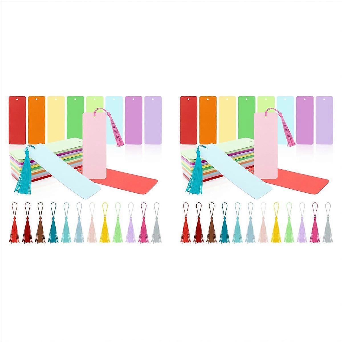 200 Pack Blank Color Bookmarks Cardstock with 200 Pcs Colorful Tassels, Craft DIY Paper Bookmarks fo
