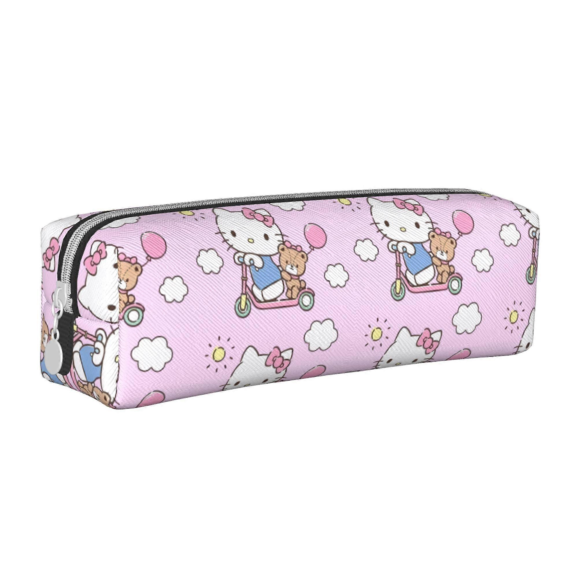Hello Kitty Leather Simple Zipper Pencil Case Large Capacity Multifunctional Leather Simple Pencil Case