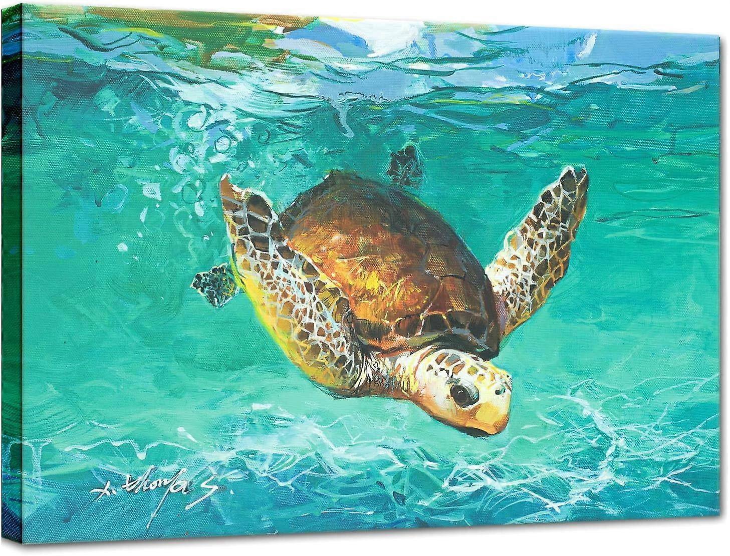 Sea Turtle Canvas Wall Art Green Bathroom Wall Decor Beach T-yezhiaaa421