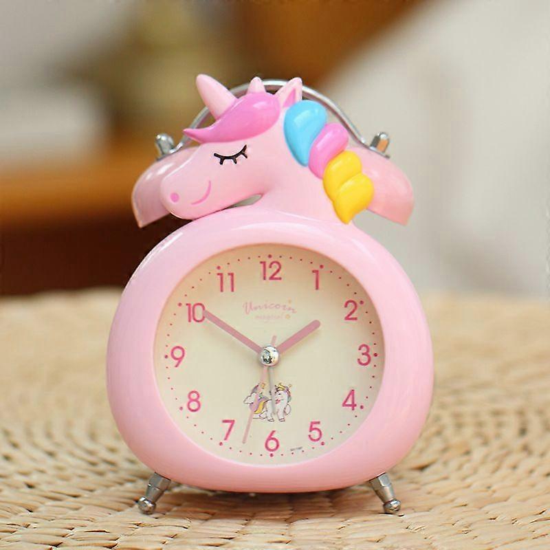 Alarm clock for kids, silent clock with night light and loud alarm, cute unicorn dual clock clock, pink