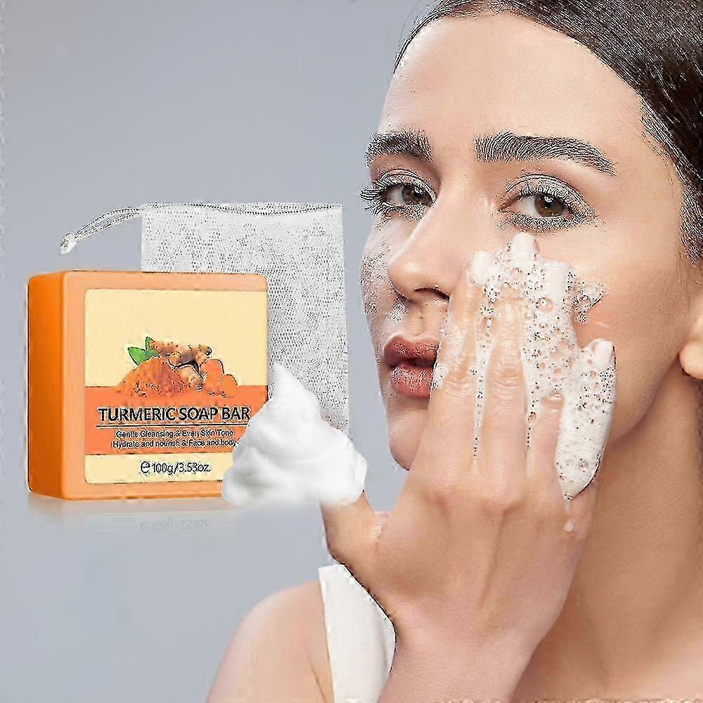 Hot Turmeric Dark Spot Remover Soap Bars with Vitamin C, Retinol, Collagen, Natural Turmeric Handmade Soap with a Foam Net For All Skin Types For Men