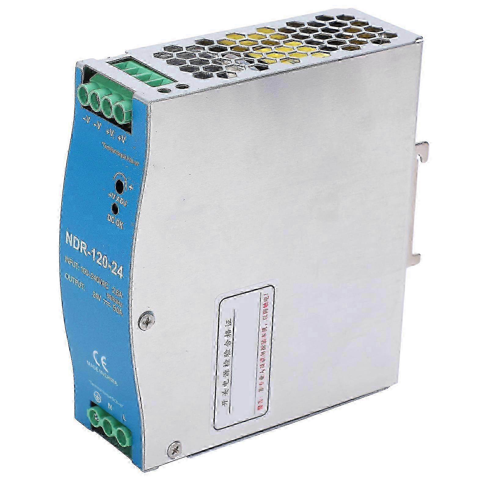 Switching Power Din Rail Guide for Industrial PLC 100-240VAC 120W 24V NDR-120-24 with Short Circuit and Overload Protection