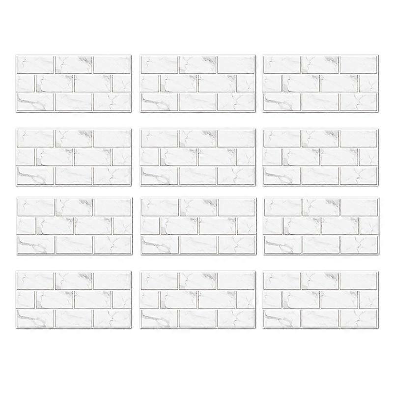 12-Sheet Peel and Stick Backsplash Tile, Faux White Marble Look PVC Stick on Backsplash Tiles for Ki