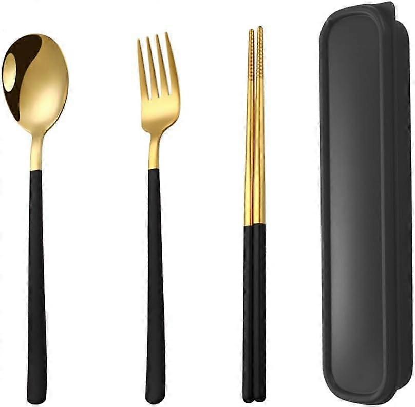 Portable Tableware Set, 4Pcs Stainless Steel Flatware Set, Camping Cutlery Set, Travel Utensils Set with Case