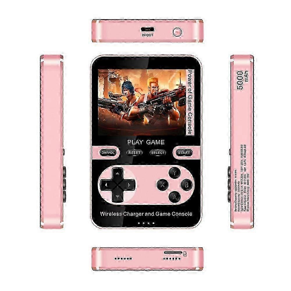 2pc 001 15W Wireless Power Bank Handheld Game Console with 500 Games - Pink