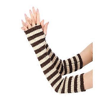 Women Striped Elbow Gloves Winter Knitted Arm Warmers Goth Punk Fingerless Gloves Stretchy Mittens with Thumb Hole for Daily Wear Cosplay