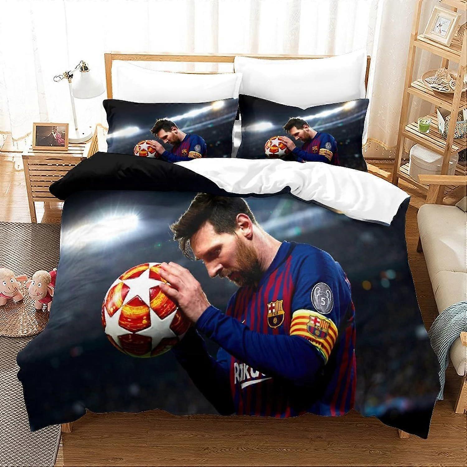 Clube de Futebol 3D Print Capa de Colcha Edredom Capa Set Single Print Duvet Bedding Set Soft Messi Leve Capa de Colcha de Microfibra com Zippe