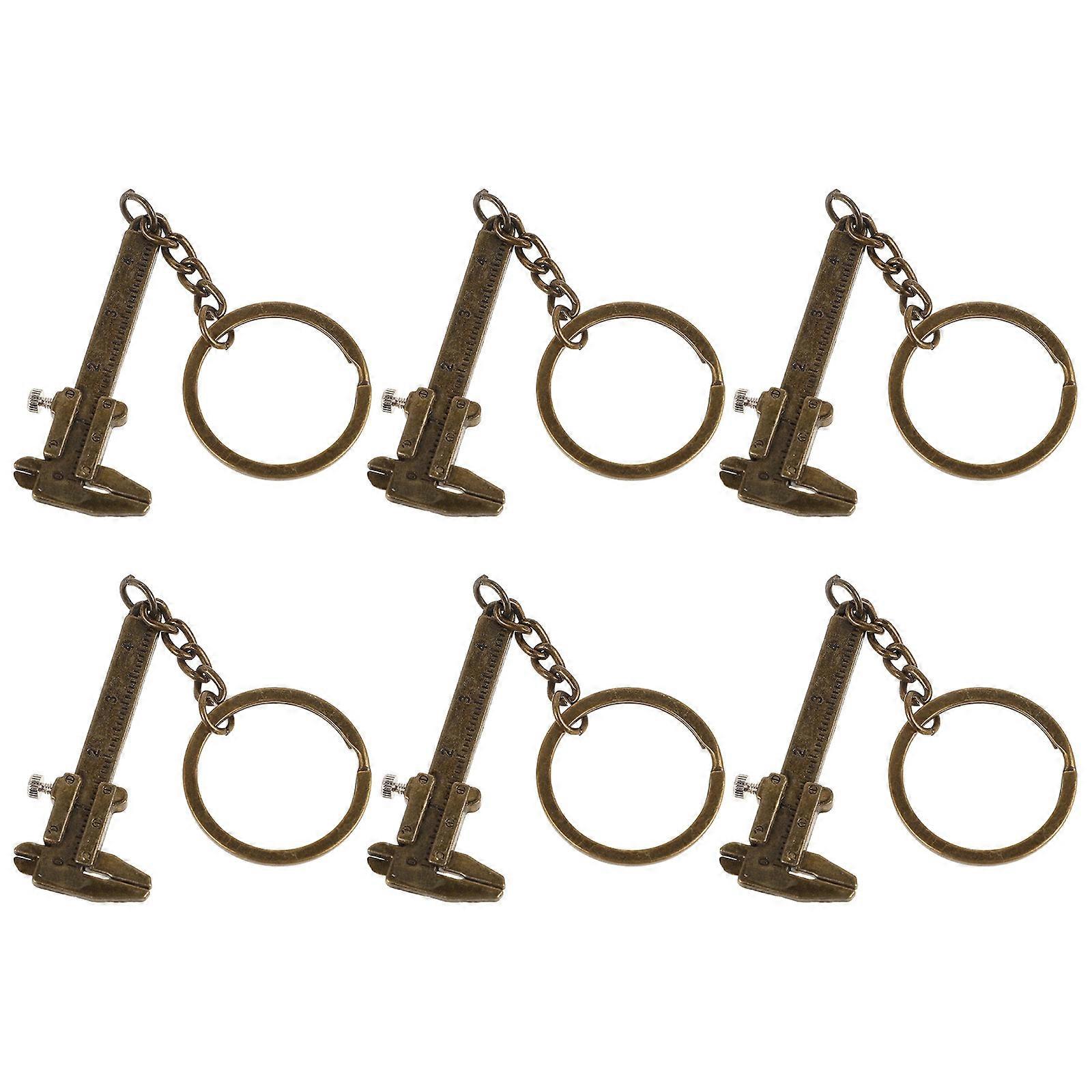 Golden Mini Vernier Caliper Keychain for Decoration with 6Pcs Measuring Tools