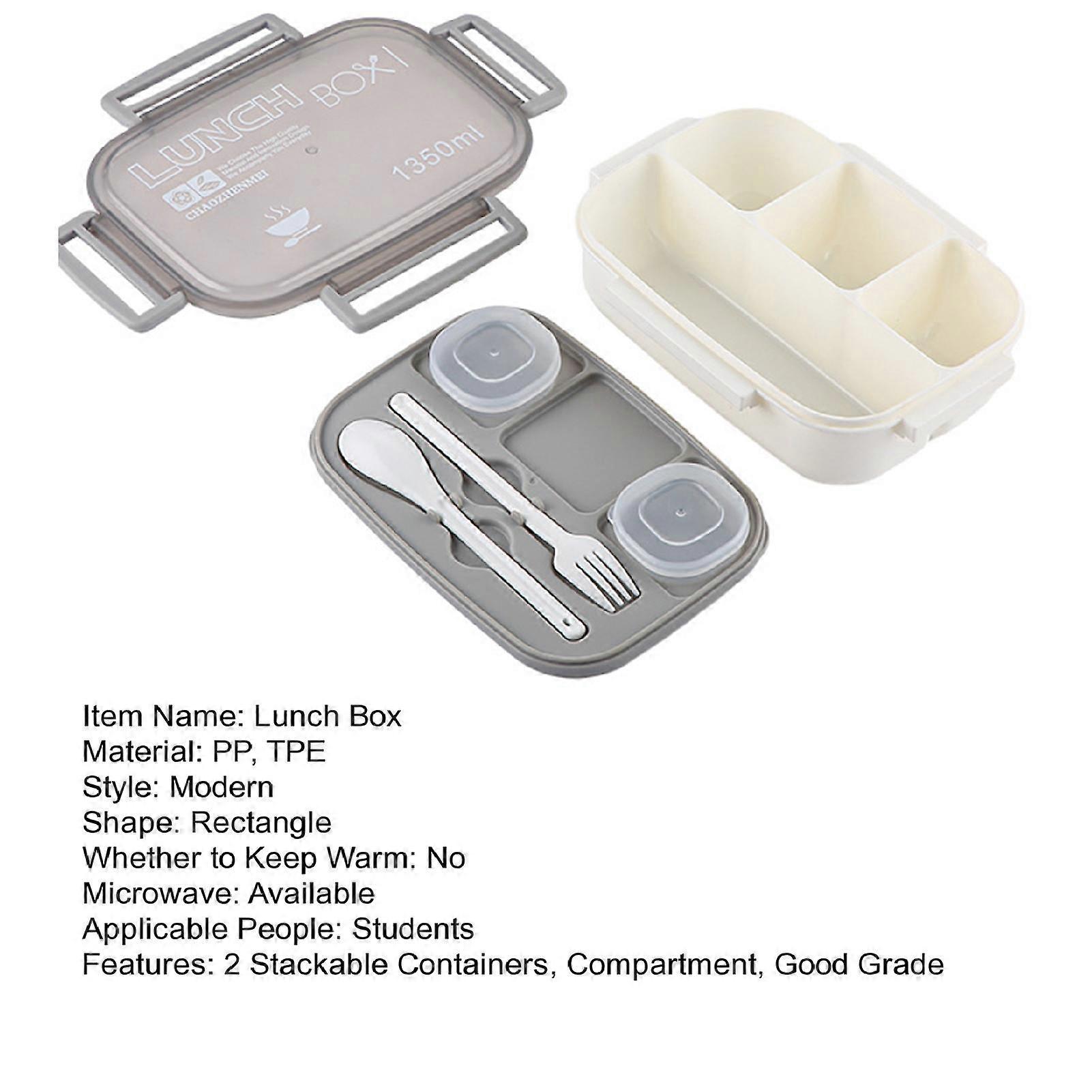 All-in-1 Modern Lunch Box with 2 Stackable Containers - Dishwasher Safe Bento Box Compartment Food Container