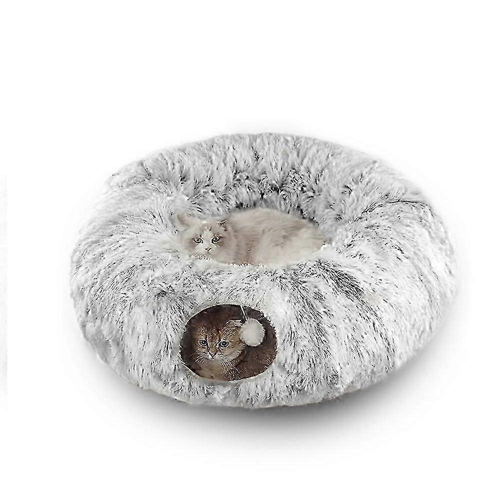 w Cat Tunnel Bed for Indoor Cats, with Detachable Soft Mat, Fluffy Plush Central Cat Couch