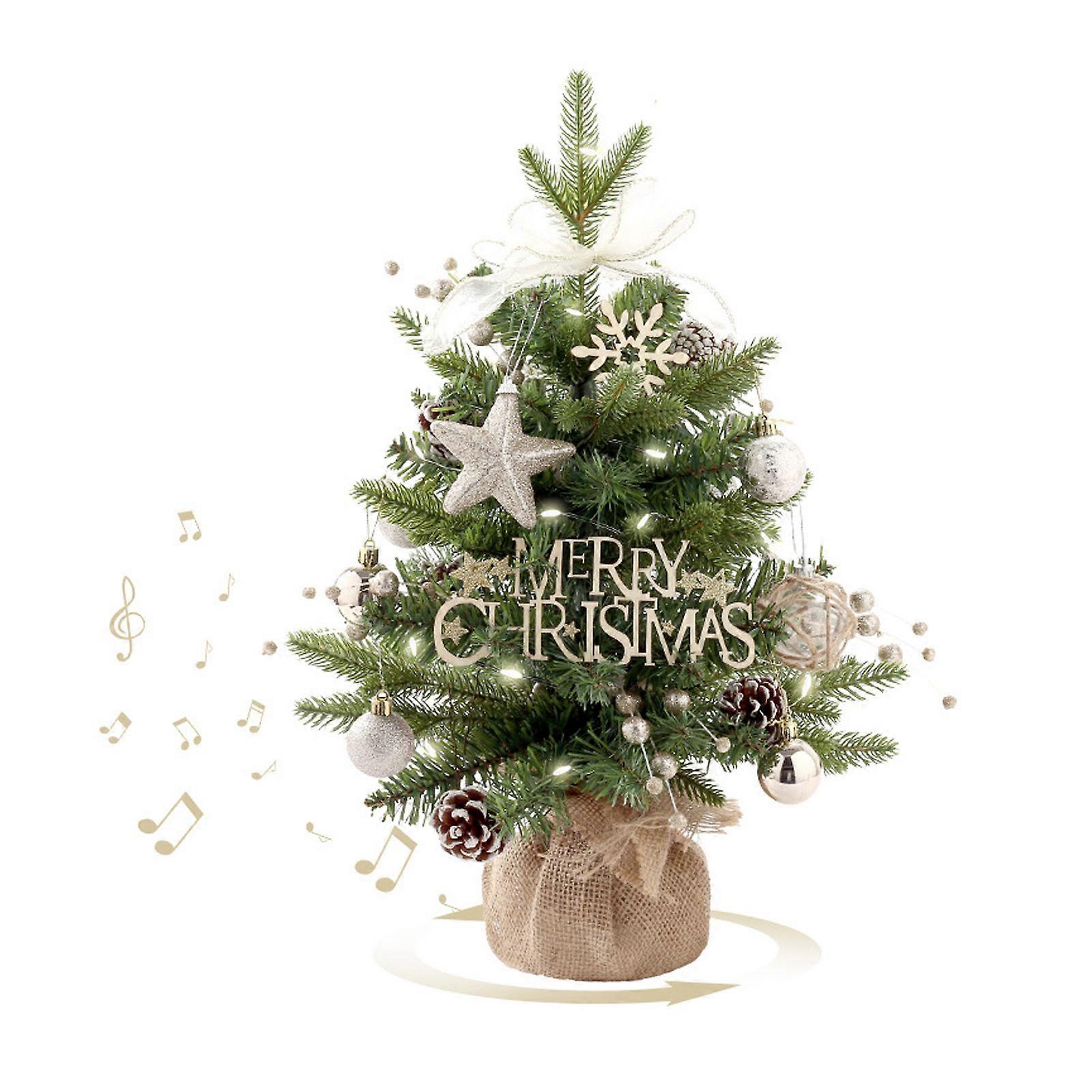 Tabletop Christmas Tree with Rotating Music Box for Christmas Decorations Home Indoor Artificial Pine Trees New Year Multicolor