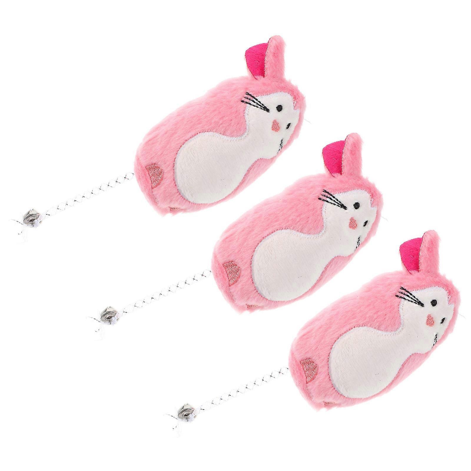 Pink Plush Cat Mouse Toys for Indoor Interactive Use 3Pcs