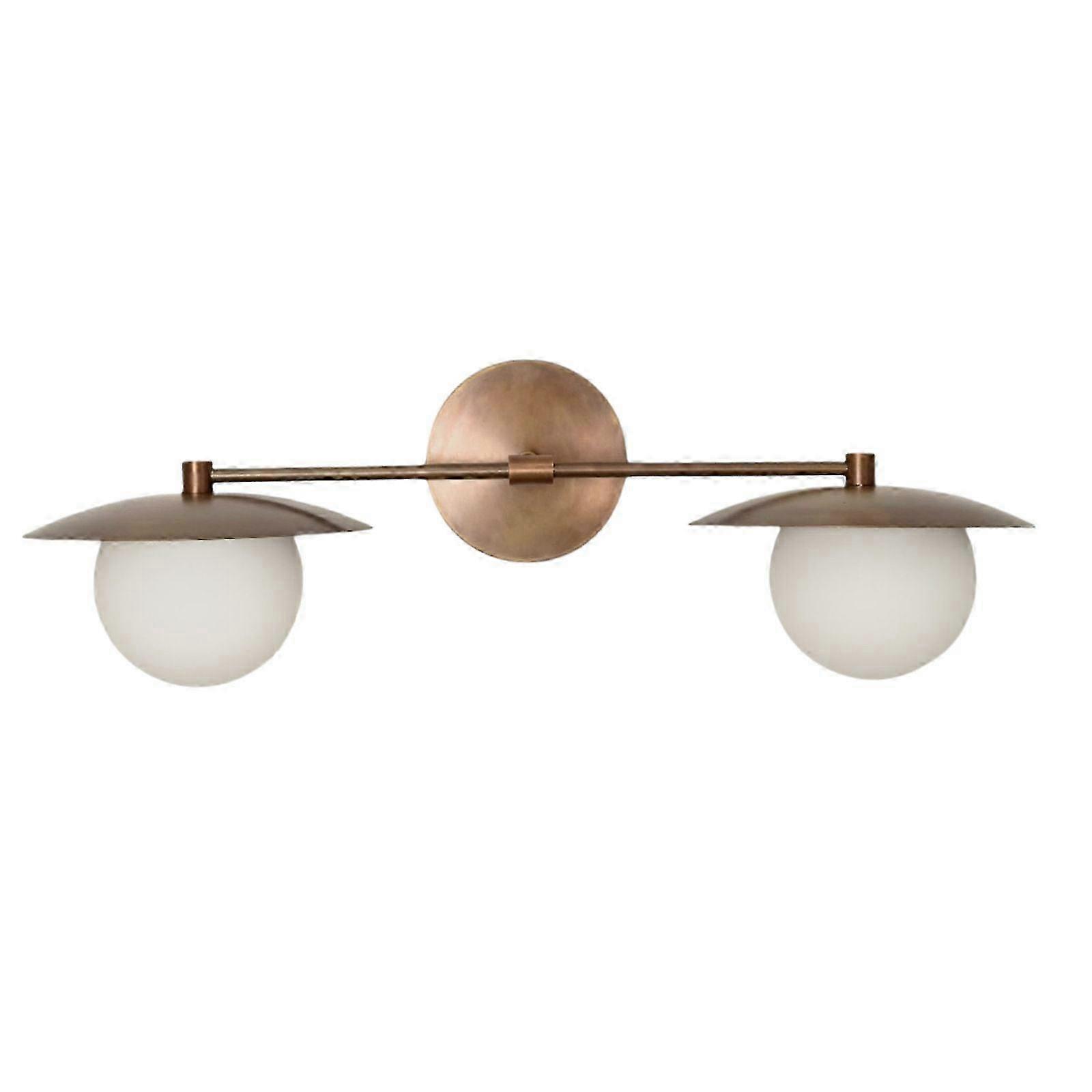 Mid-century Double Globe Sconce – Brass & Opal Glass Elegance