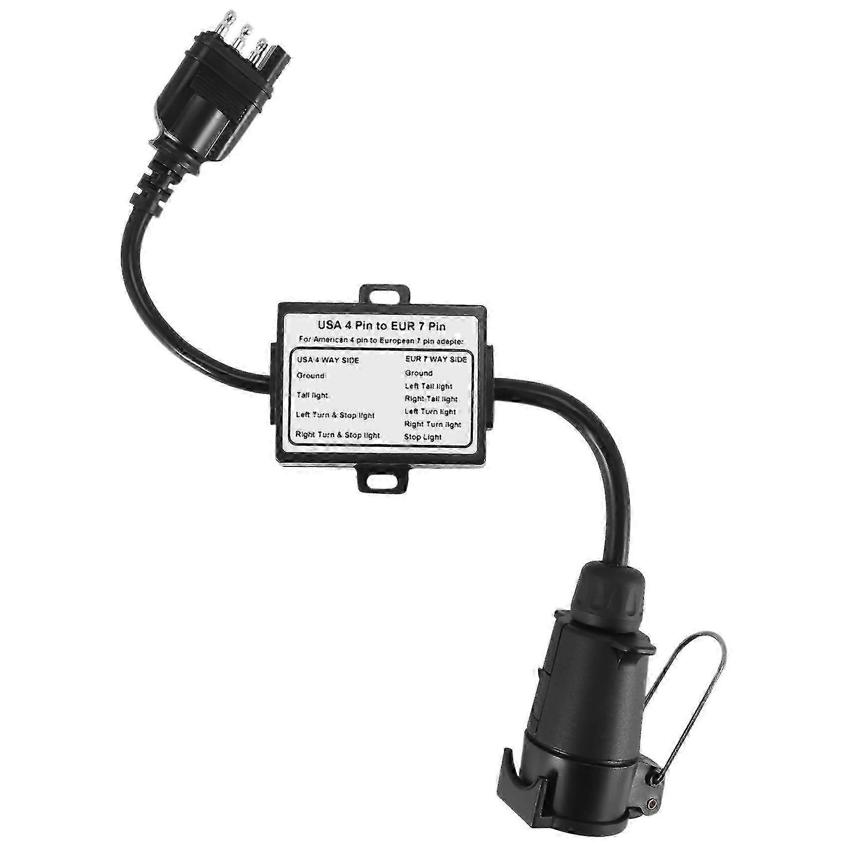 US to EU Trailer Light Converter 4-Way Flat to 7-Way Round Adapter