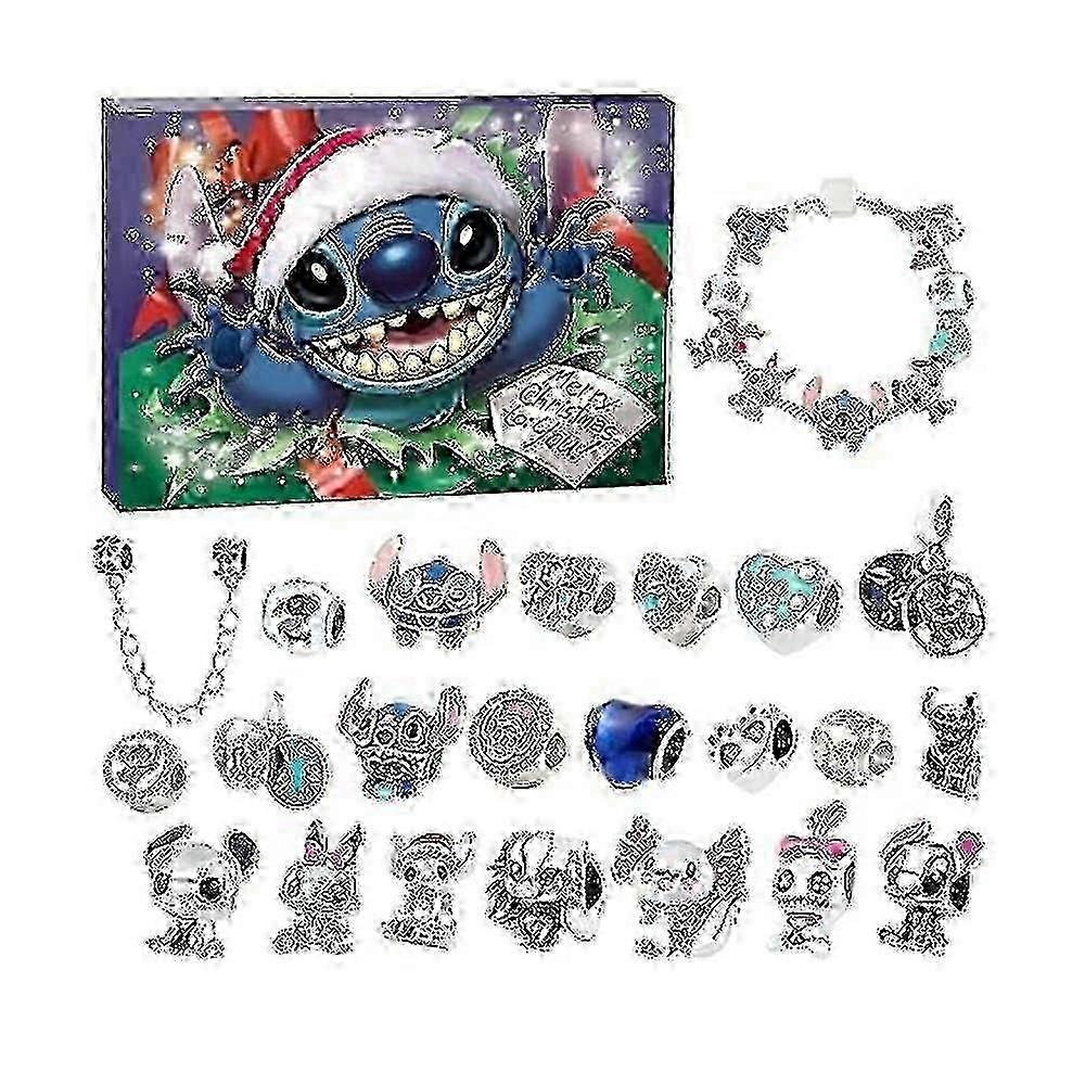 애니메이션 디즈니 릴로 스티치 합금 참 액세서리 크리스마스 어드벤트 캘린더 팔찌 목걸이 장신구 DIY 쥬얼리 카운트다운 캘린더-y3