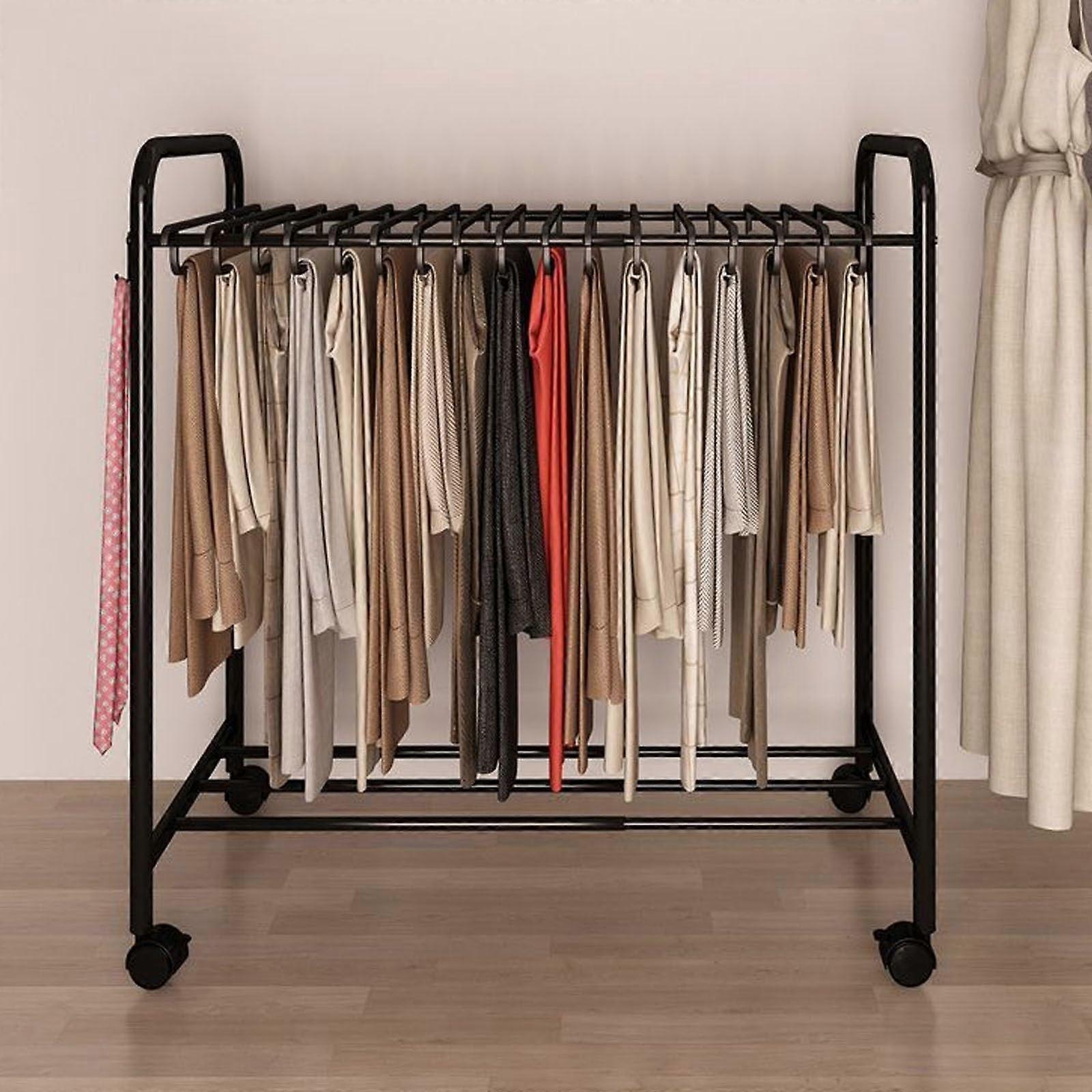 Pants Rack Trolley with 24 Hangers and Storage Shelf, SpaceSaving Closet Organizer Cart with Wheels, Black