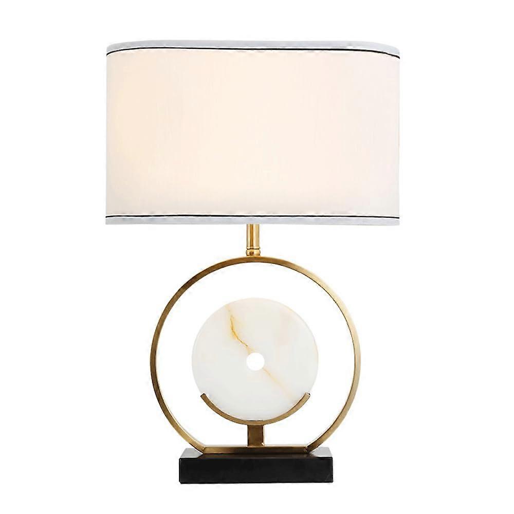 Vintage Marble Table Lamp with Fabric Shade, Elegant Retro Bedside Lighting E27 for Home Decor
