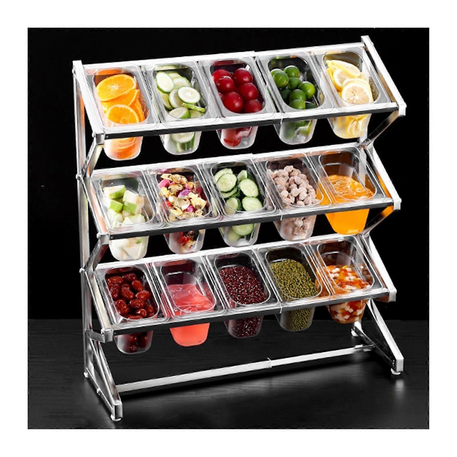 Expandable Stainless Steel Spice Rack Organizer with 15 Grids for Kitchen Pantry and Buffet Storage