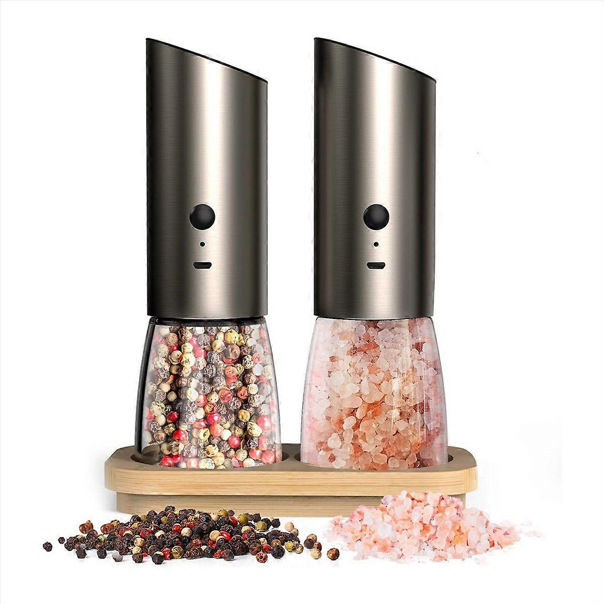 Electric Salt and Pepper Grinder Set with Base, Adjustable Coarseness