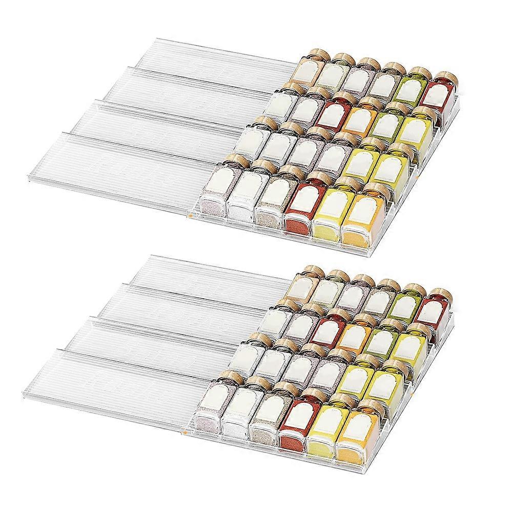 Expandable Spice Drawer Organizer, Adjustable Clear Acrylic Spice Rack for Drawer, for Kitchen Spice Organization 2 Set