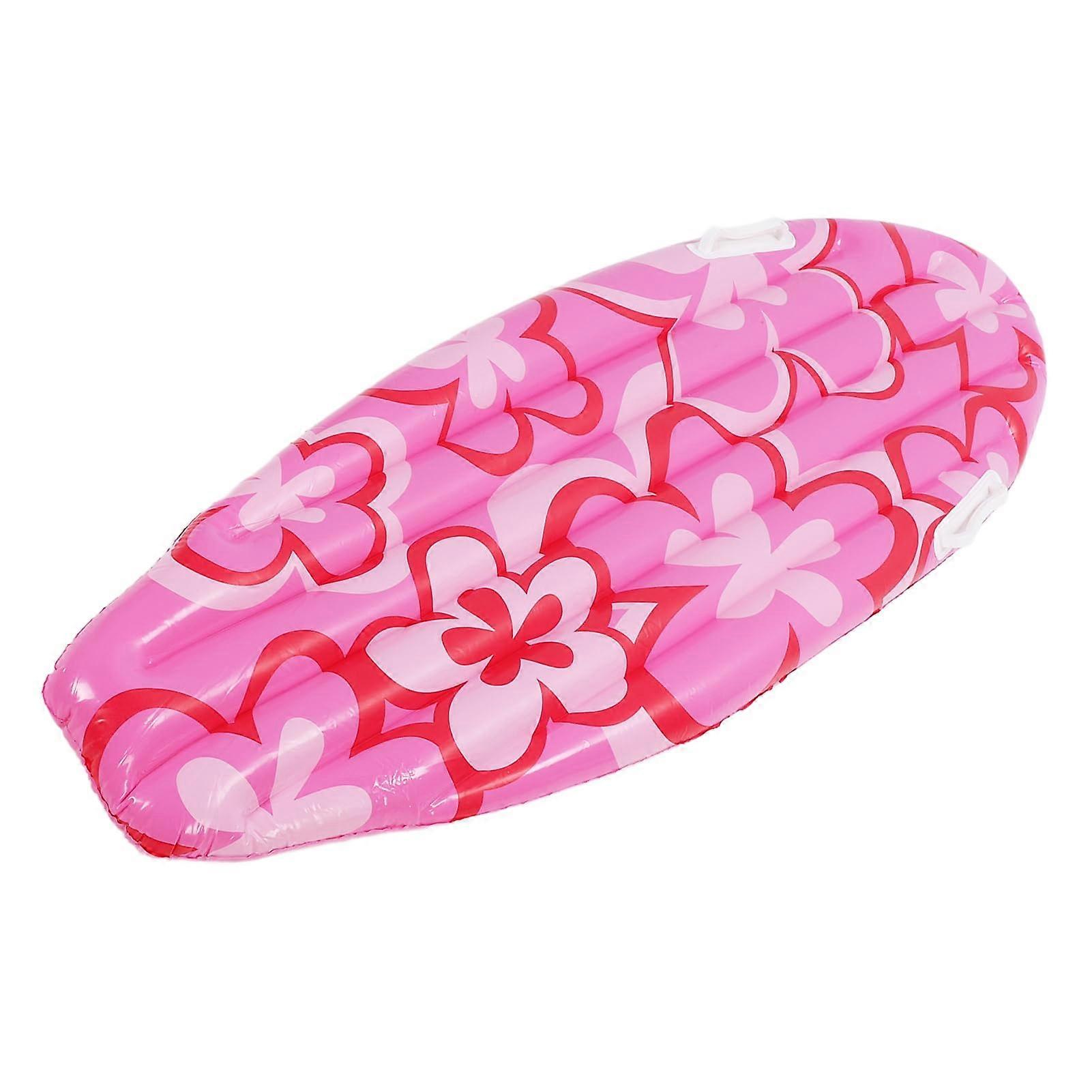 Inflatable Surfboard Pool Float Raft with Tropical Pink Flower Design for Beach and Summer Parties