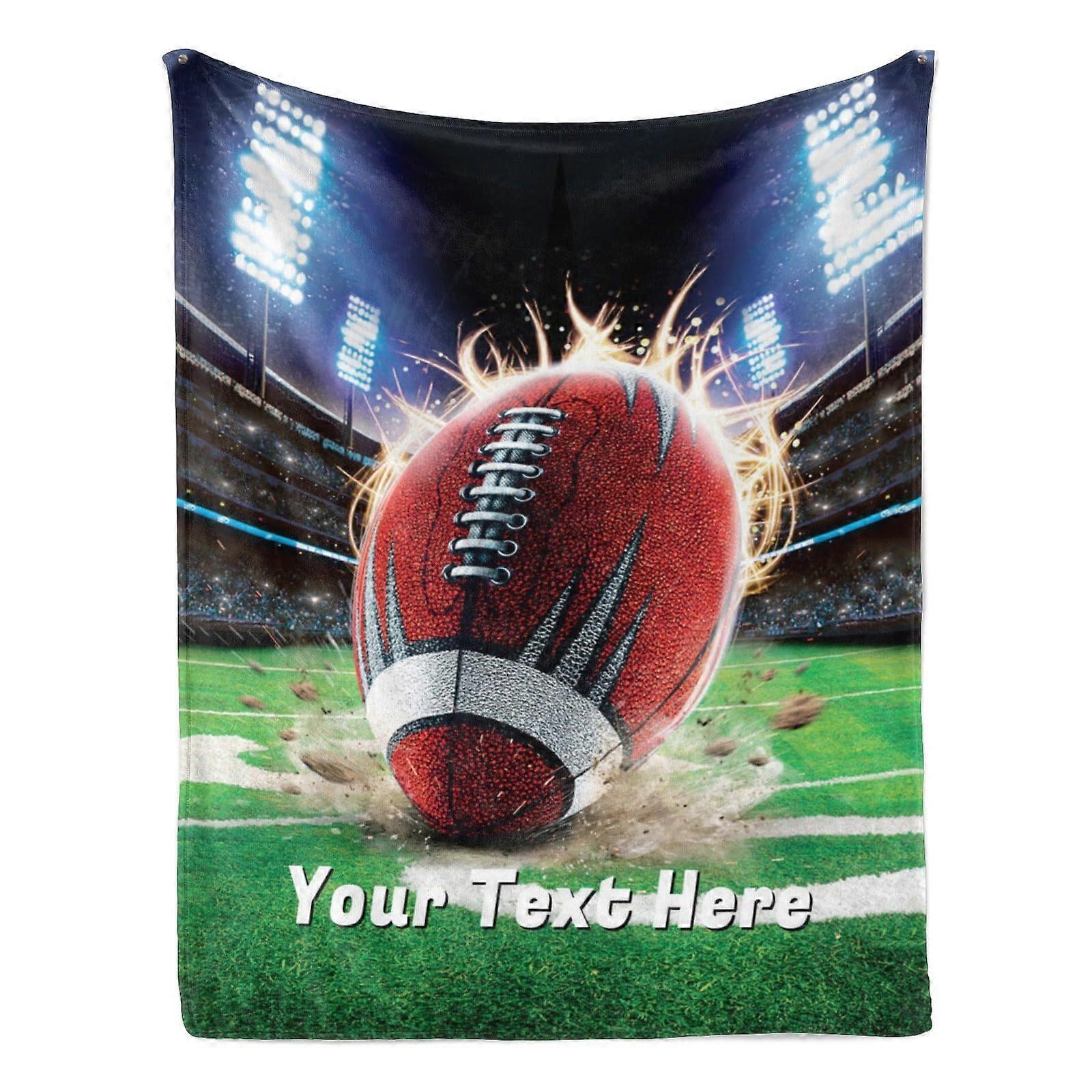 Custom Football Blanket with Name, Ultra Soft Flannel Throw for Bed Couch Kids Adults, 40 x 50