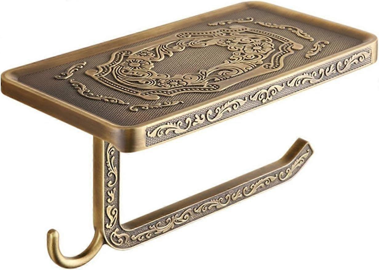 Retro Zinc Alloy Wall Mounted Toilet Paper Holder with Shelf DualLevel Storage and Brushed Finish